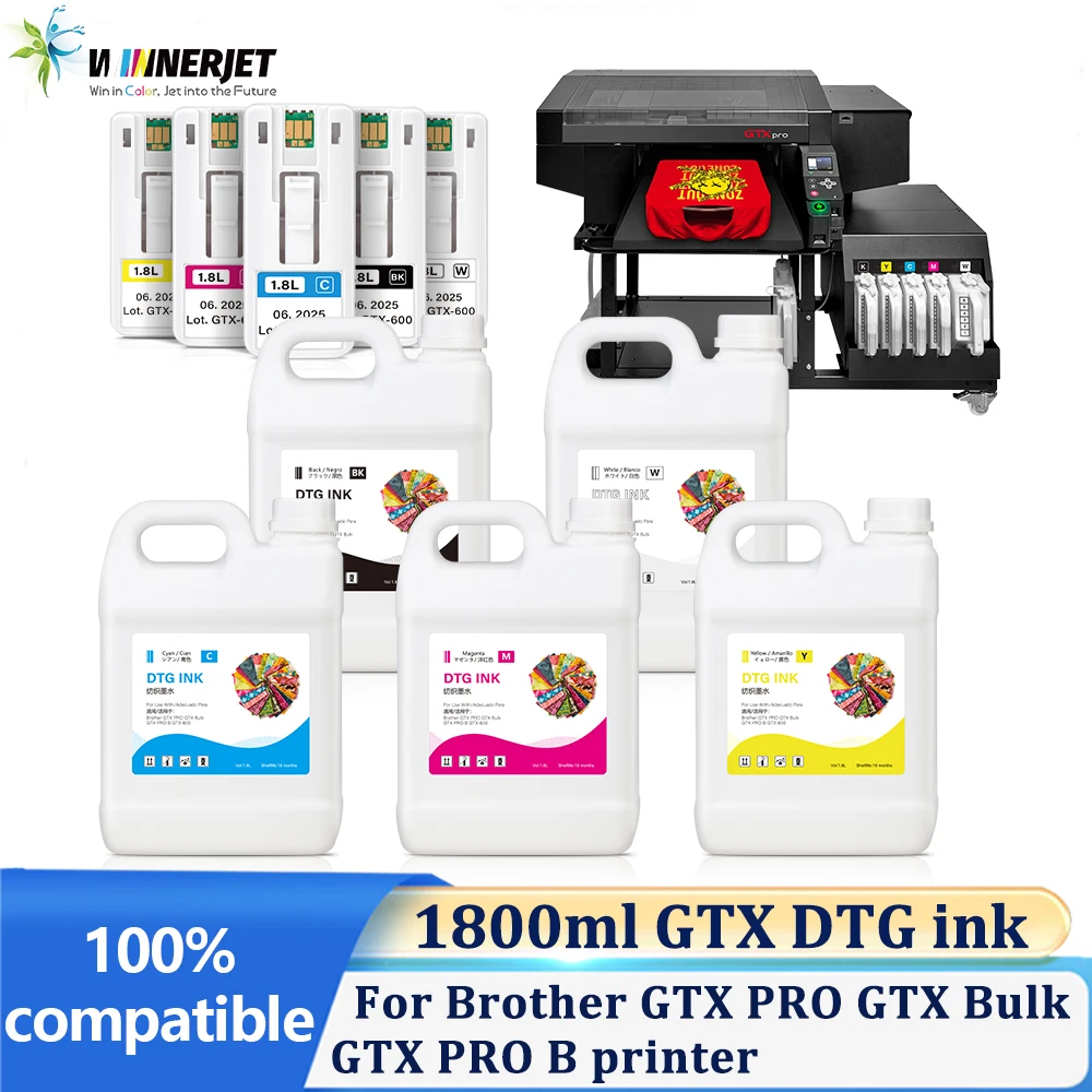 حبر Winnerjet 1800 مل GTX DTG مع شريحة استخدام مرة واحدة لطابعة Brother GTX PRO GTX السائبة GTX PRO B #1