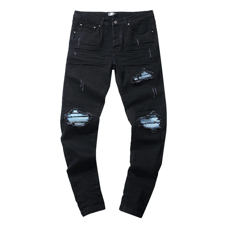 Waed Vintage américain Sle hommes jean taille basse ample jambe droite déchiré éclaboussé encre Cool Haome saison de printemps