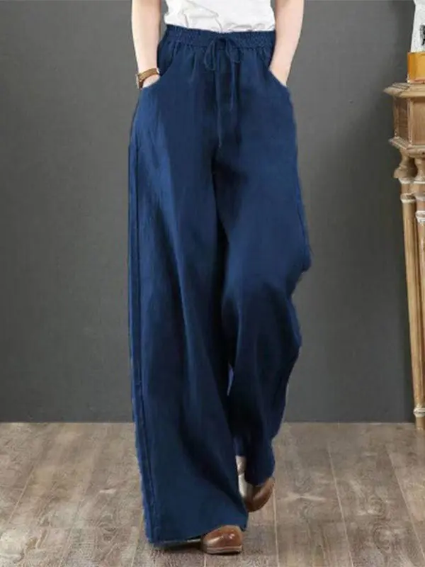 

Женские брюки с высокой талией, широкими штанинами, из хлопка и льна, повседневные, прямые, длинные, свободного кроя, драпирующиеся, комфортные