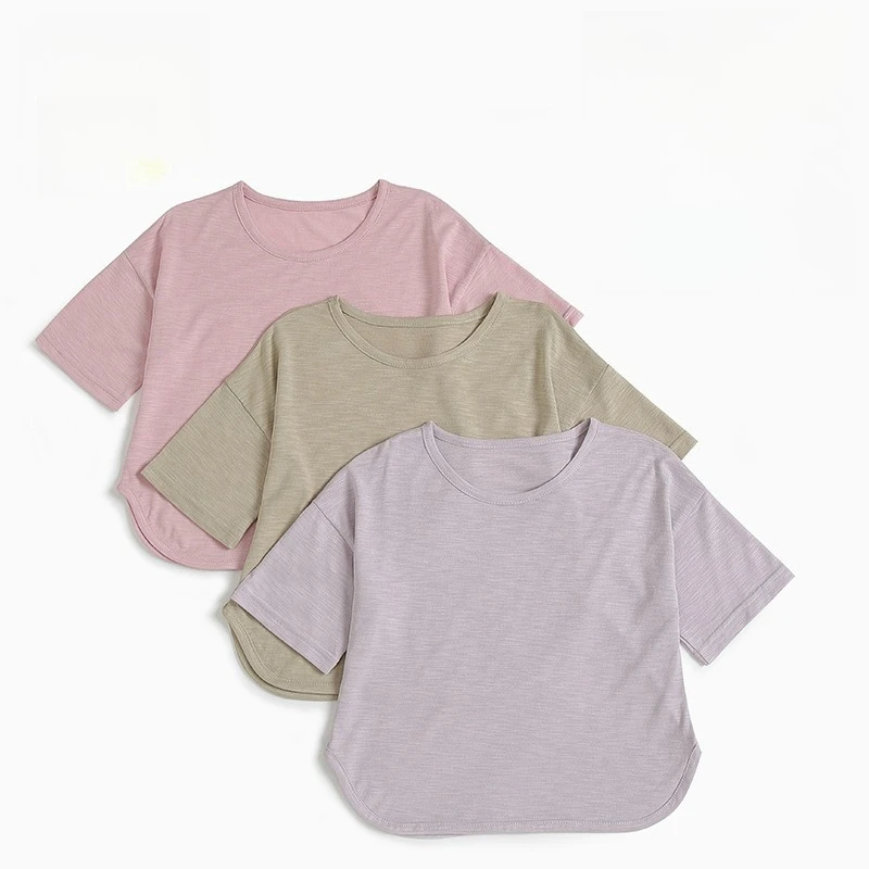 Children's Short-sleeved T-shirt Summer Thin Bamboo Cotton Tops for Boys Girls Tees Solid Color Toddler Outfits Baby Pullovers