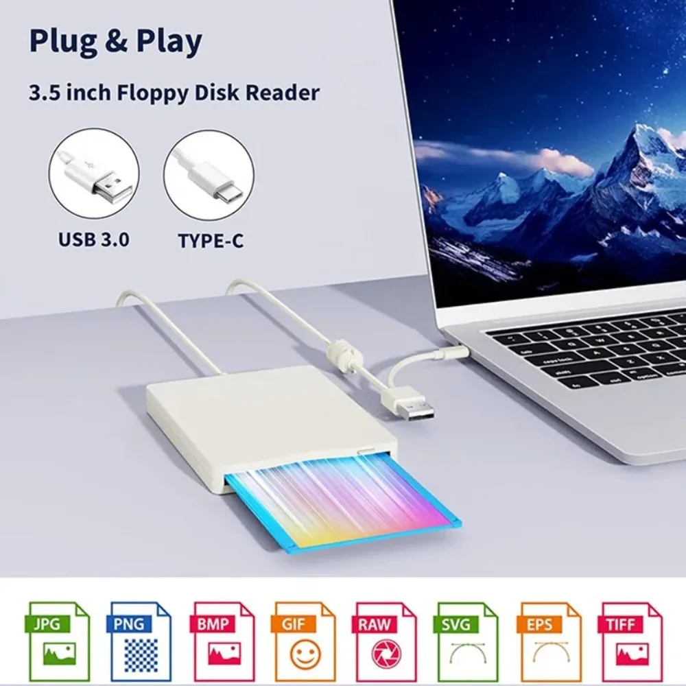 Floppy Disk Reader, 3.5 inch 1.44Mb External USB Type A/C Floppy Disk Drive for PC, Laptop and Desktop Compatible with Windows