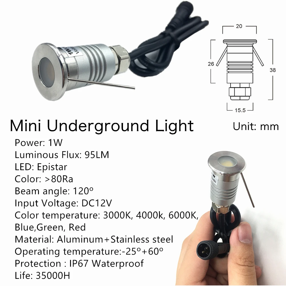 1W Mini Underground LED Waterproof IP67 Garden Recessed Underground Light Outdoor Ground Buried Yard Lamp 12V Path Spot Lighting