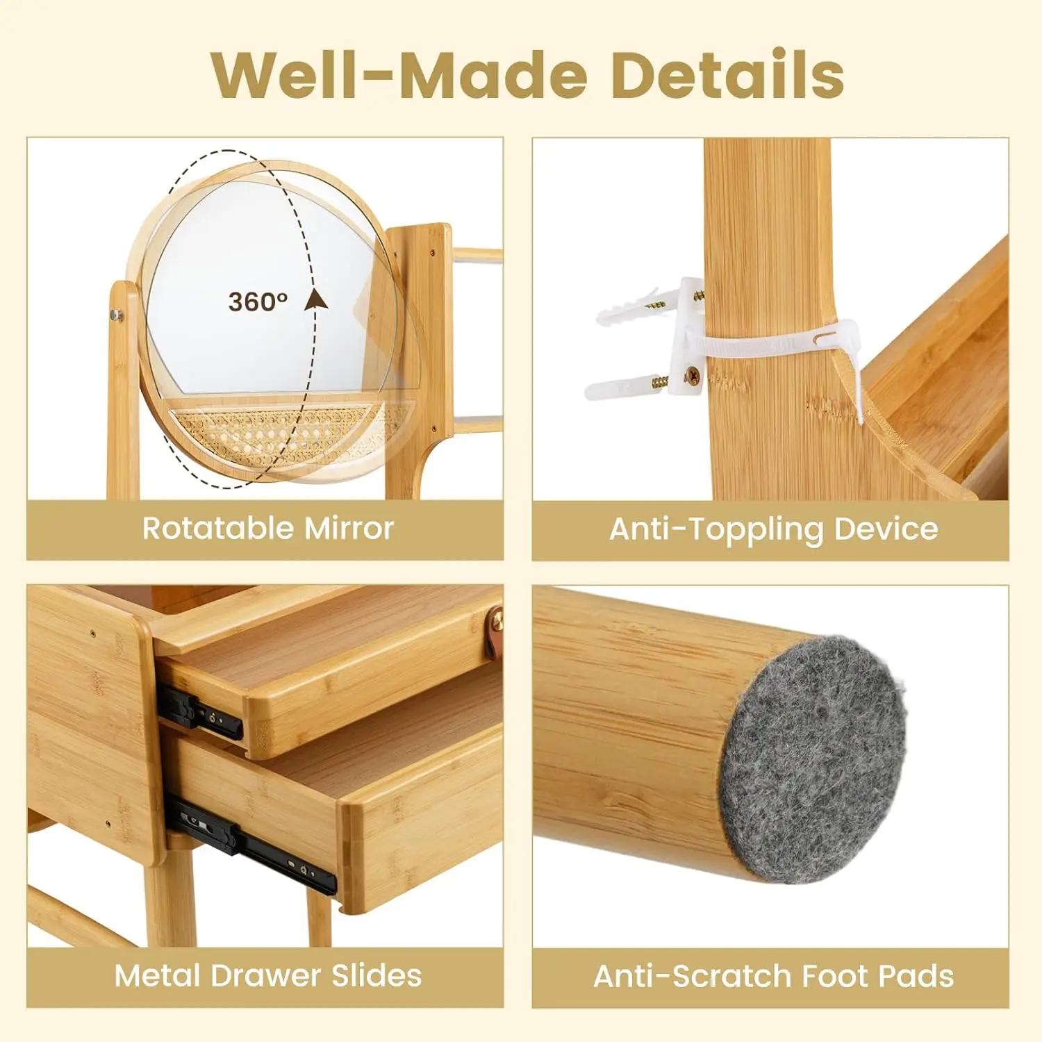 Small Bamboo Makeup Vanity Table in Bedroom, 23.5\ view 6