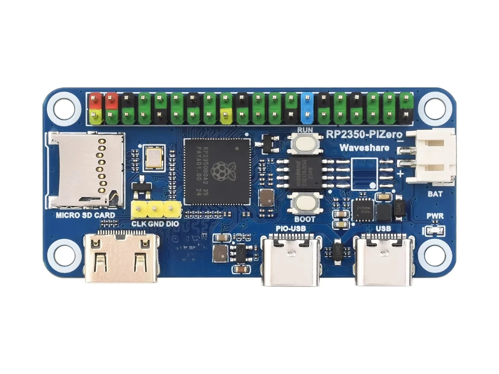 Waveshare RP2350-PiZero, 520KB SRAM And 16MB Onboard Flash Memory, Based On The Raspberry Pi RP2350, for Raspberry Pi 40PIN GPIO