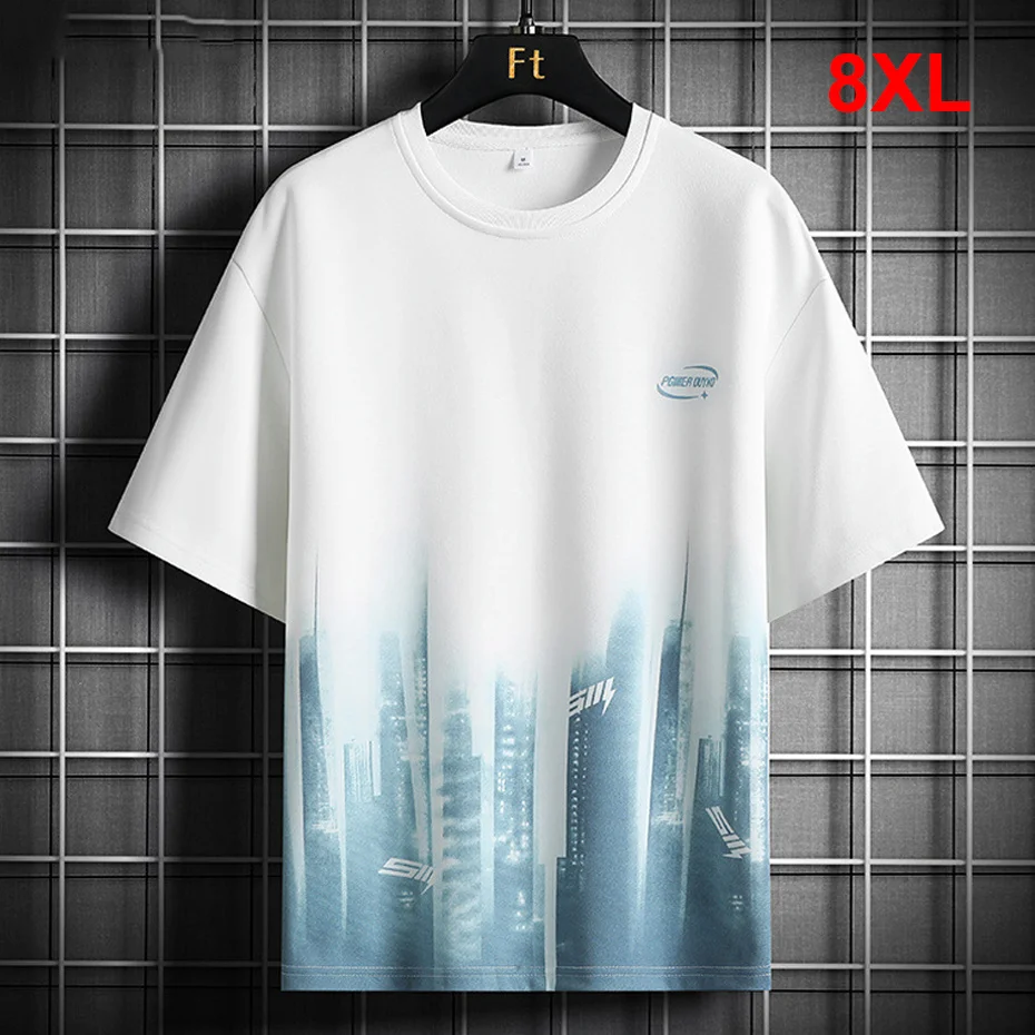

Летняя футболка больших размеров 8XL, мужские футболки с коротким рукавом, модные повседневные топы с принтом, футболки, мужская футболка большого размера