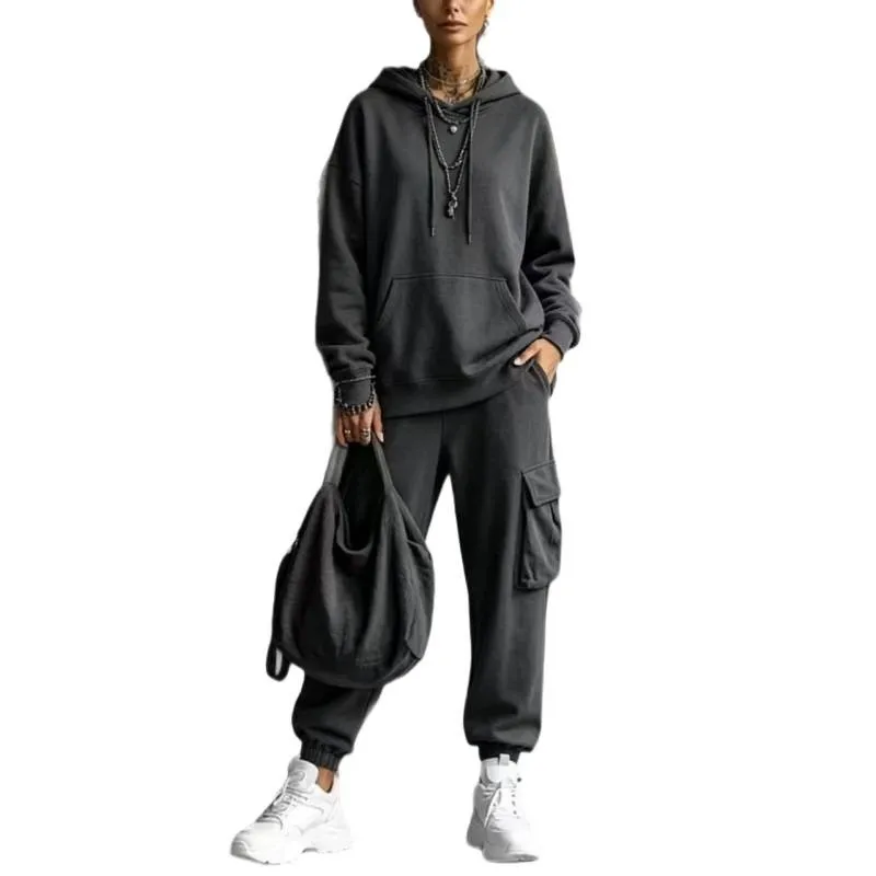 Women's Autumn Long Sleeve Knit Hoodie 2-Piece Set with Pants Solid Color Casual Matching Tracksuit Women Sets Woman Matching