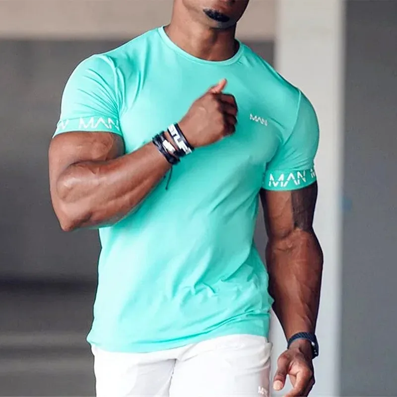 NEW round collar Shirt Men Short Sleeve Workout Gym T-Shirt Compression Running Fitness Tops Summer Tees men Training Clothing