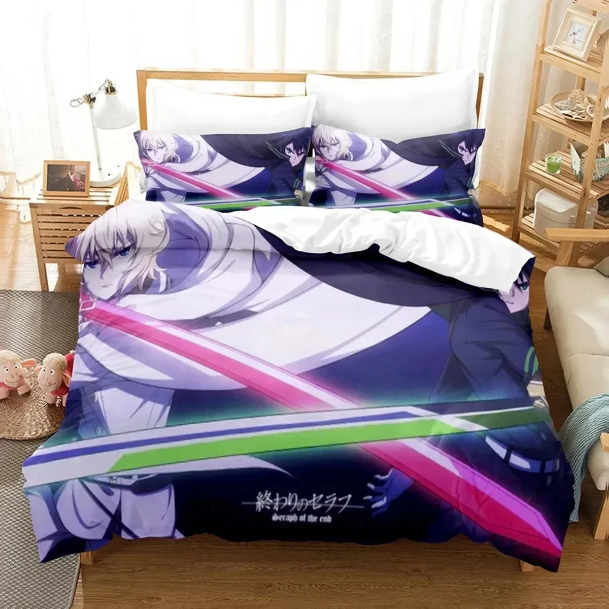 

Anime Seraph of the End Mikaela Bedding Set Duvet Cover Sheet Printed Bed Set Pillowcase Full Queen King Size Comforter Bedroom