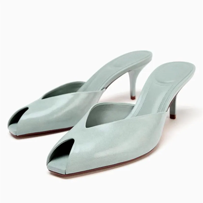 Women's Gold Patent Leather Heeled Slippers, Sexy Peep Toe Slide Sandals Elegant Banquet Party Dress Shoes Zapatos De Mujer