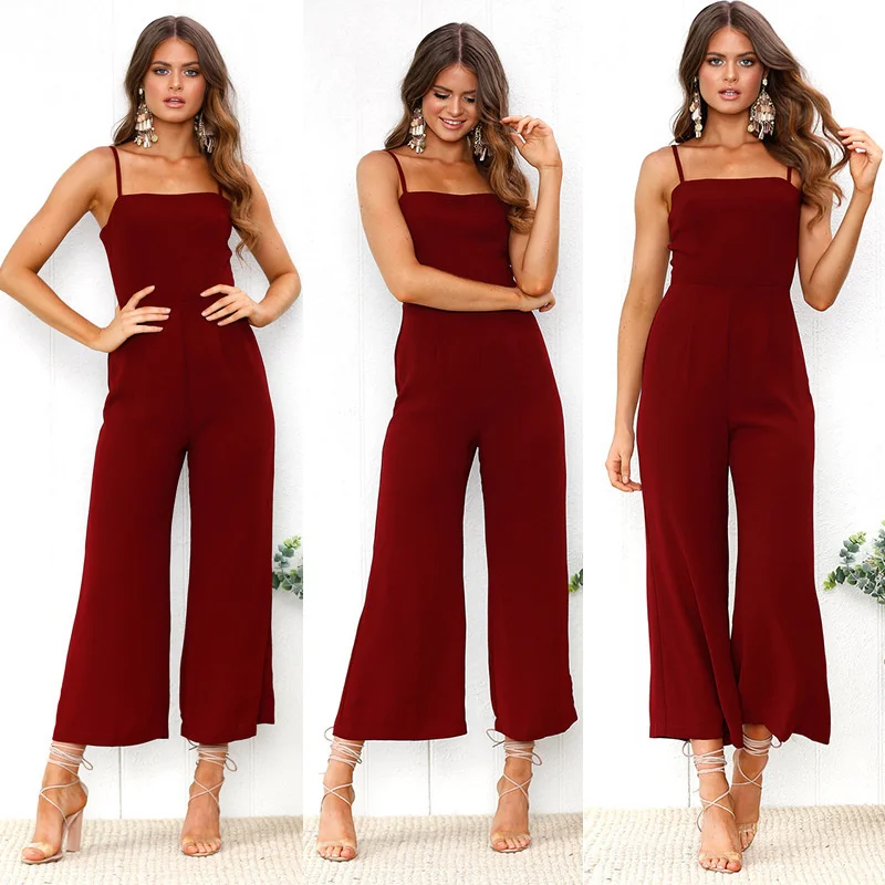 Woman Sleeveless Bib Dungarees Jumpsuits Autumn Casual Loose Solid Overalls for Women Female Spaghetti Strap Wide Leg Jumpsuit