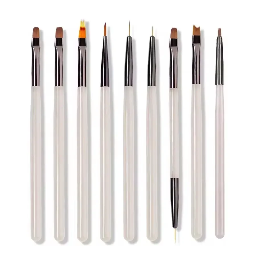 9Pcs UV Gel Acrylic Nail Brush Set, Nail Tips Extension Nail Brushes 3D Dyeing Pen Carving Manicure Salon Tools ﻿