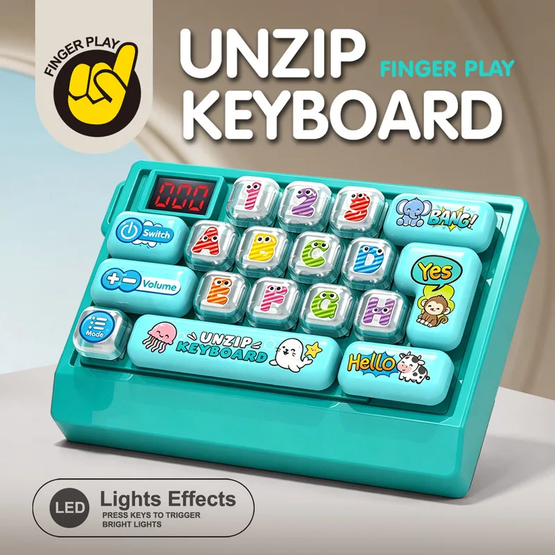 Unzip Keyboard Pop It Fidget Toy 26 Keys Speed Push Game Machine Led Light Stress Relief Sensory Puzzle Desktop Finger Play Toy