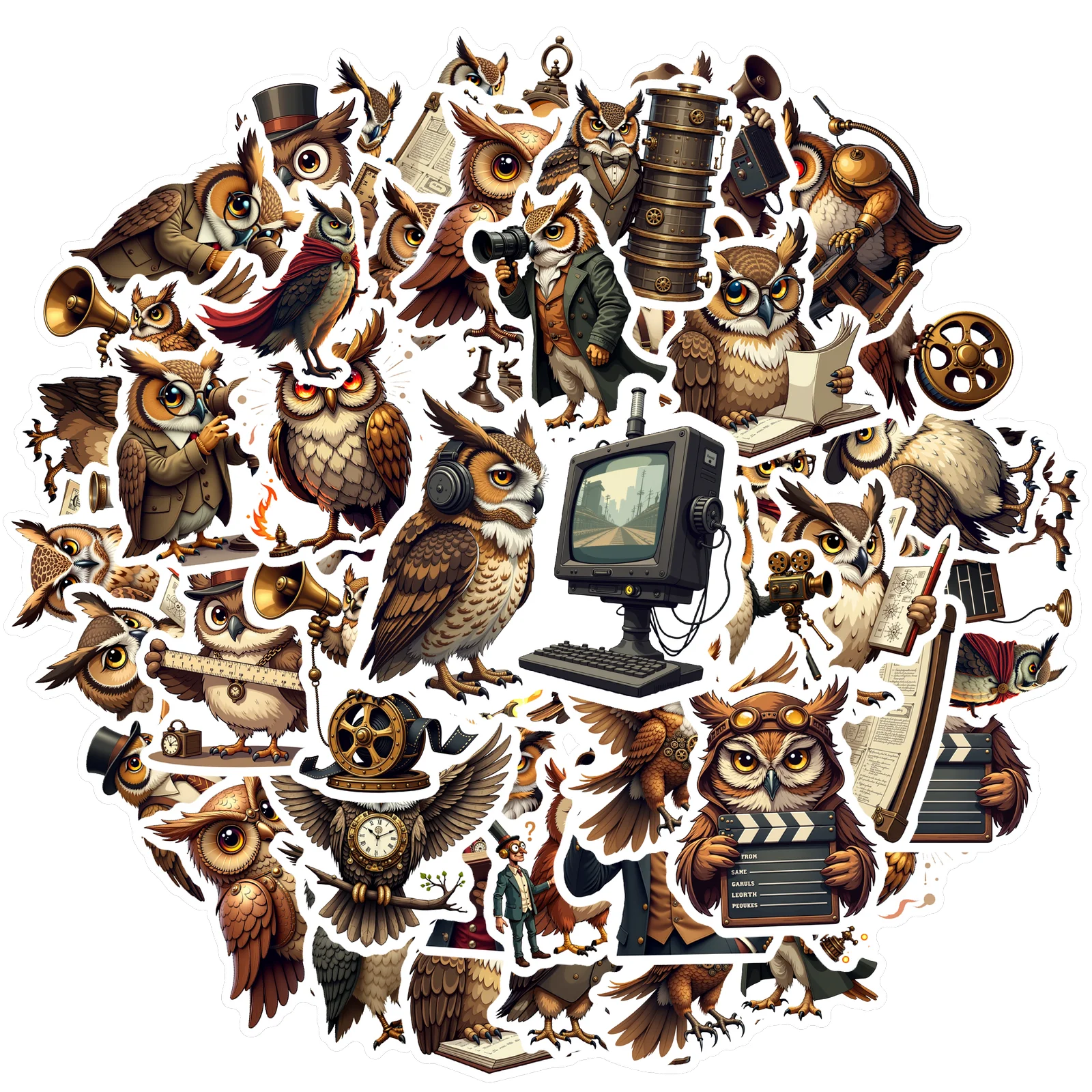35pcs-70pcs Decals  vinyl Owl Stickers Steampunk Stickers Retro Stickers for  luggage personalization DIY decoration stationery