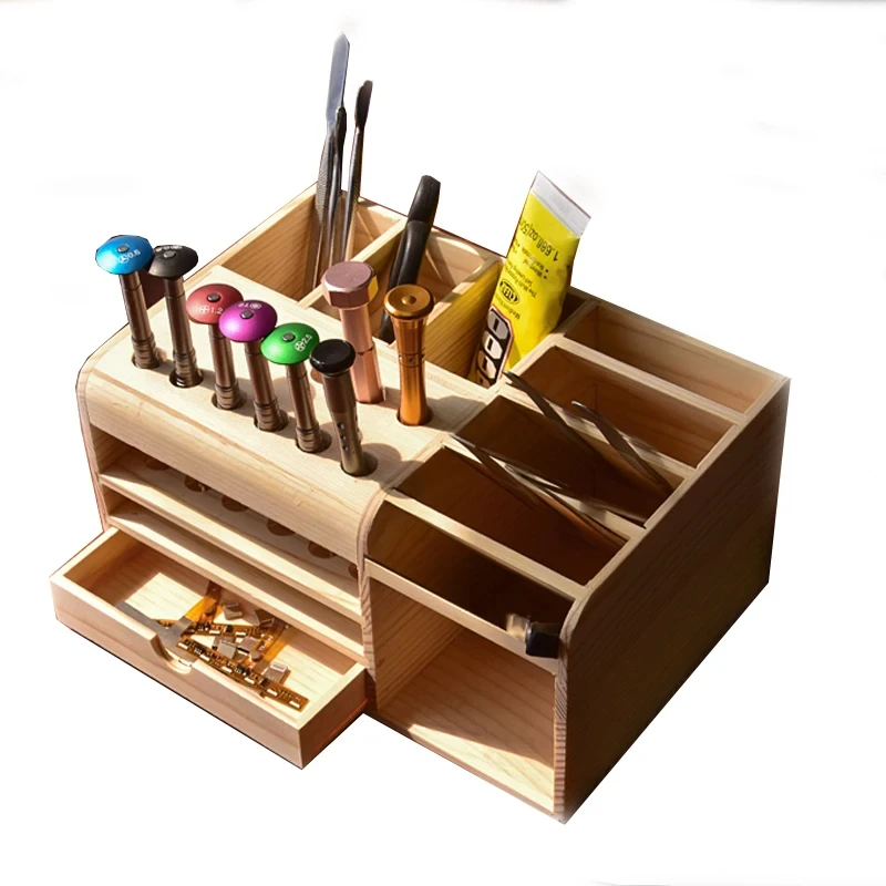 Toolguide Wooden Storage Box Screwdriver Tweezers Holder Mobile Phone Repair Desktop Reception Electronic Tools Tool Parts Box