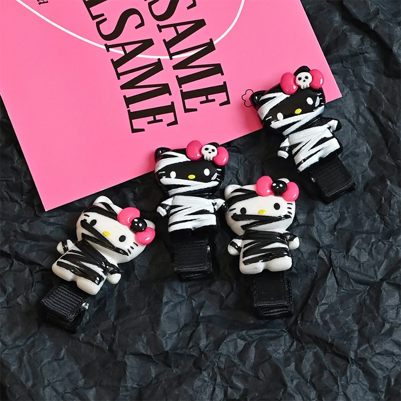 Y2k Dark Bandage Hello Kitty Hair Clip Duckbill Clip Girl Hair Pin Bangs Side Clip Woman Headwear Barrette Hair Accessories