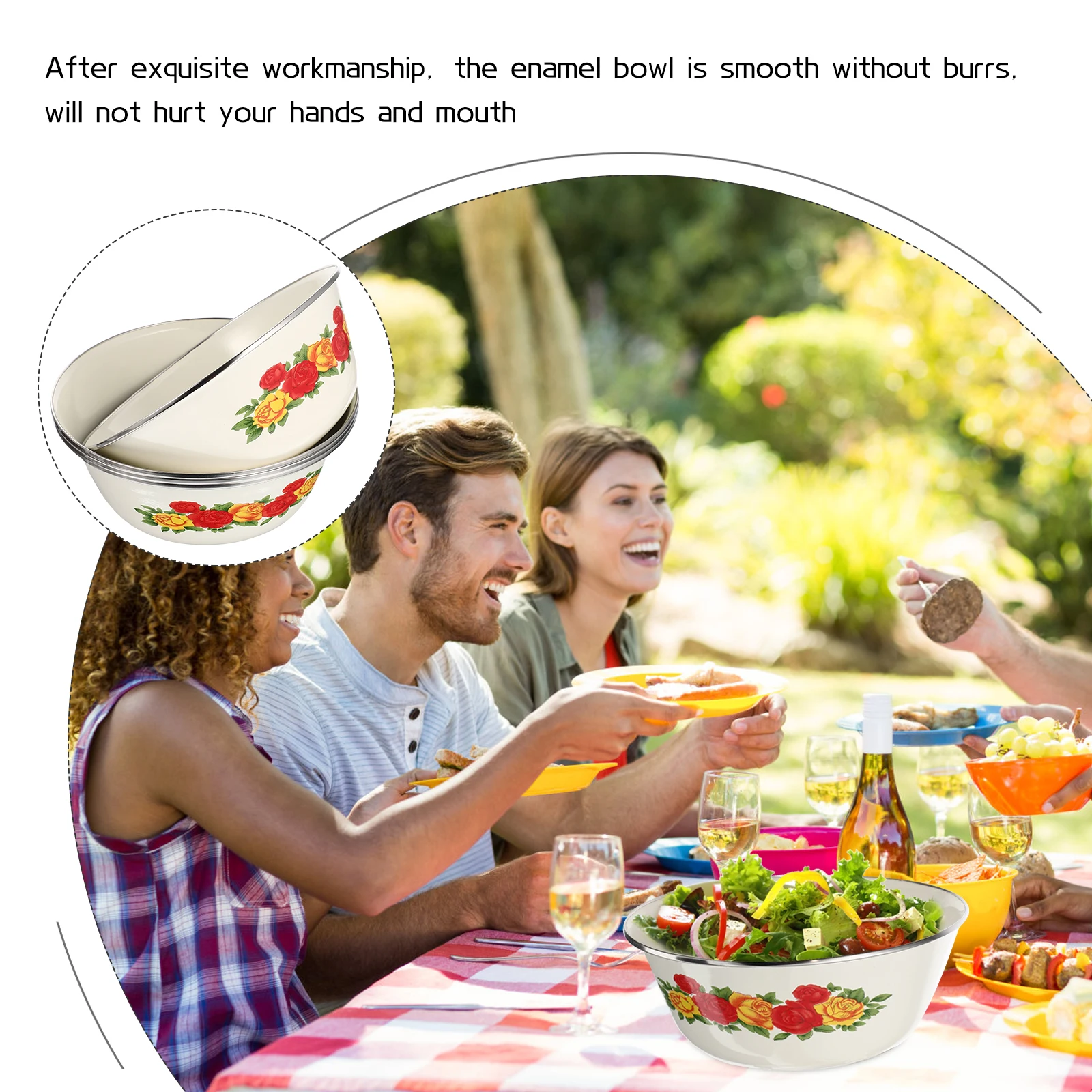 

4pcs Retro Enamel Soup Bowl Vintage Enamelware Multi-Functional Enamel Basin Large Capacity Kitchen Tableware Set Smooth