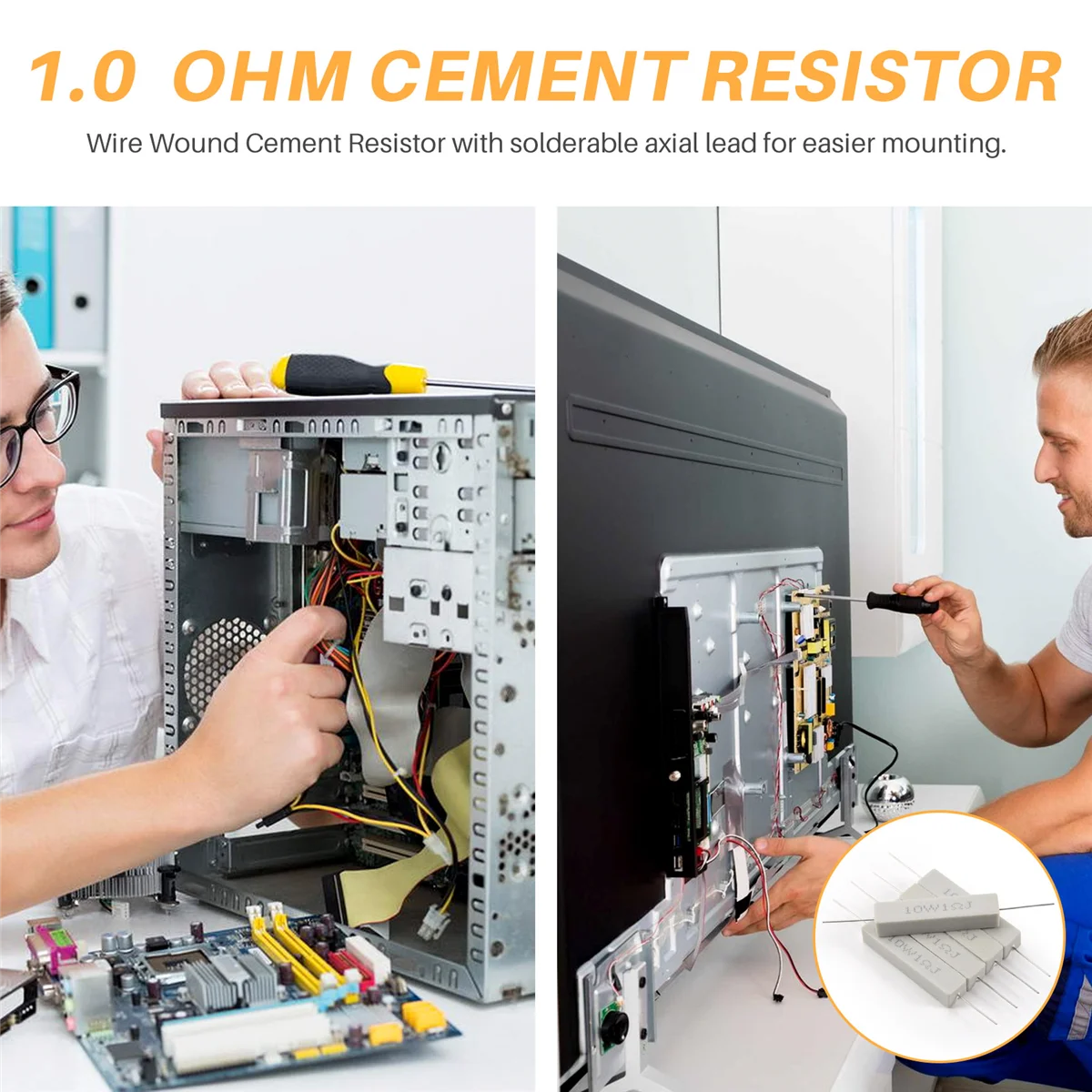 Y06A 1.0 Ohm 10W Wirewound Ceramic Cement Resistor 5 Pcs