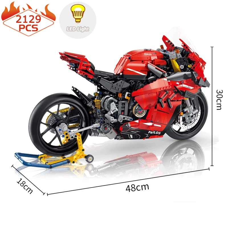 1:5 Technical V4S Motorcycle Building Blocks High-Tech City Motorbike Locomotive Modular Bricks Model Toys For Kid Gifts MOC