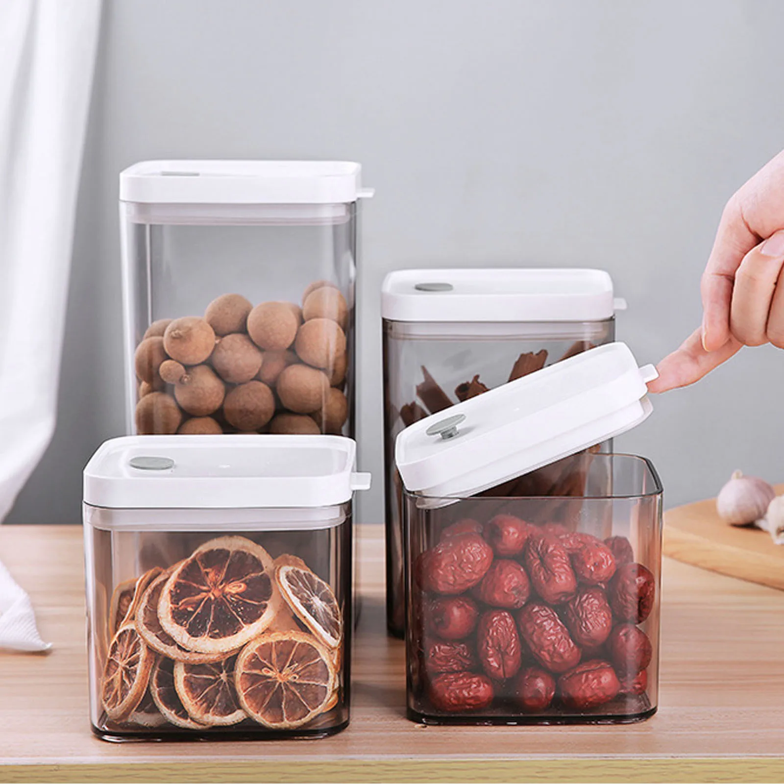 

Rectangular Sealed Tank PP Material Container Flour Airtight Food Containers Box Transparent Storage Cover: Snacks
