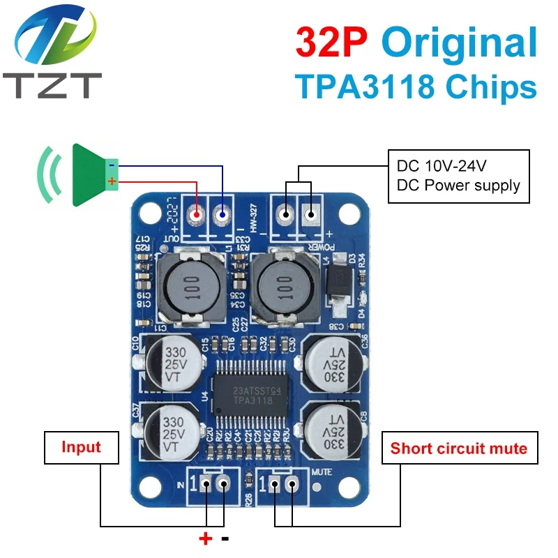1/3/5PCS DC 12V-24V TPA3118 60W TZT Mono Digital Audio Power Amplifier Board Amp Module 32P Original TPA3118