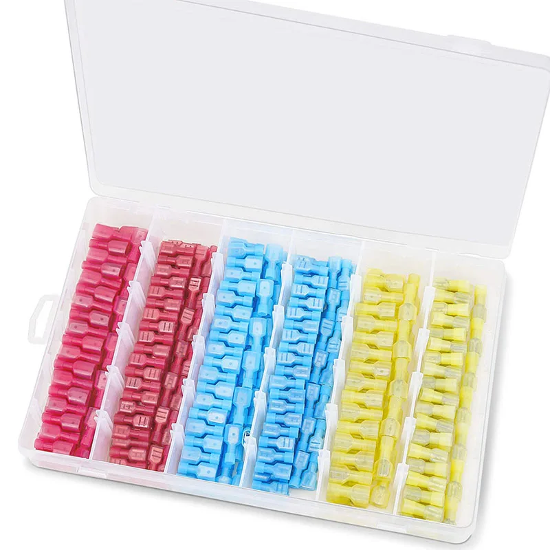 

400pcs Nylon Spade Quick Disconnect Connector Kit Electrical Insulation Terminal Male and Female Thread Crimp Terminal Assortmen