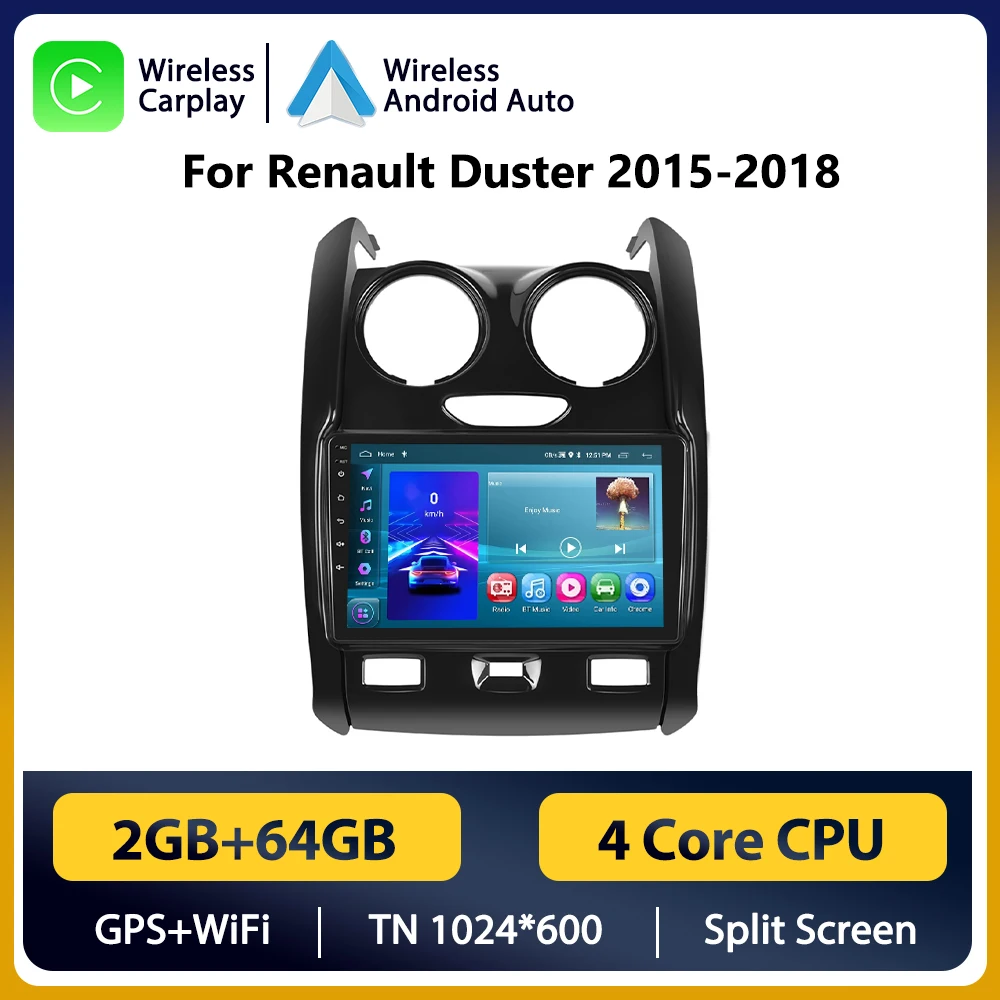 Podofo Draadloze Android Carplay Auto voor Renault Duster 2015-2018 Auto Multimedia Speler Autoradio 2Din WIFI Stereo
