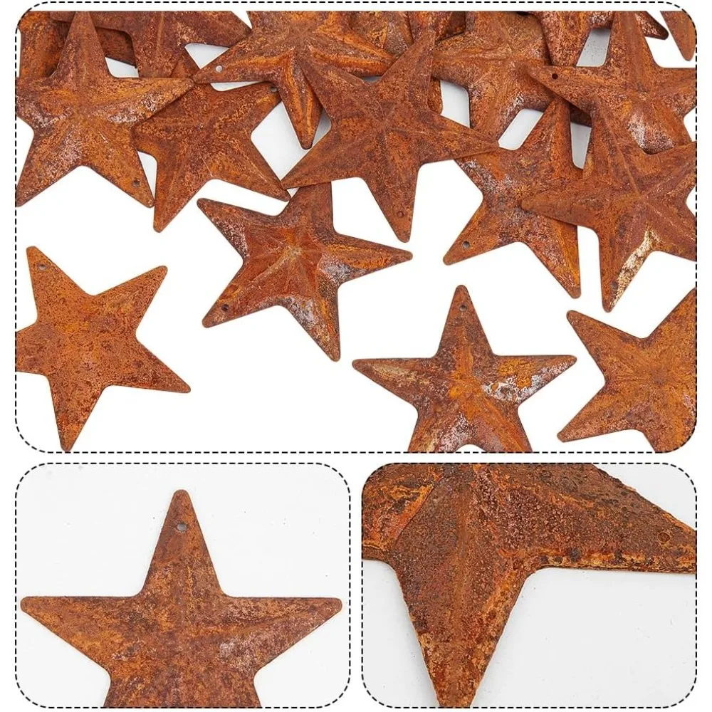 30 قطعة 3 أحجام الصدأ المعادن الحظيرة ستار 2 "2.5" 3.75 "عتيقة البدائية العتيقة البلد ديكور القصدير الصلب نجوم مع ثقوب ريفي #5