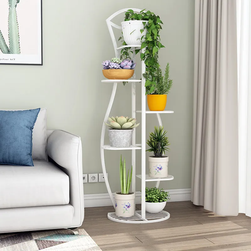 Flower shelf Nordic indoor home balcony Bottle pot shelf Wrought iron living room Simple floor multi-layer green dill