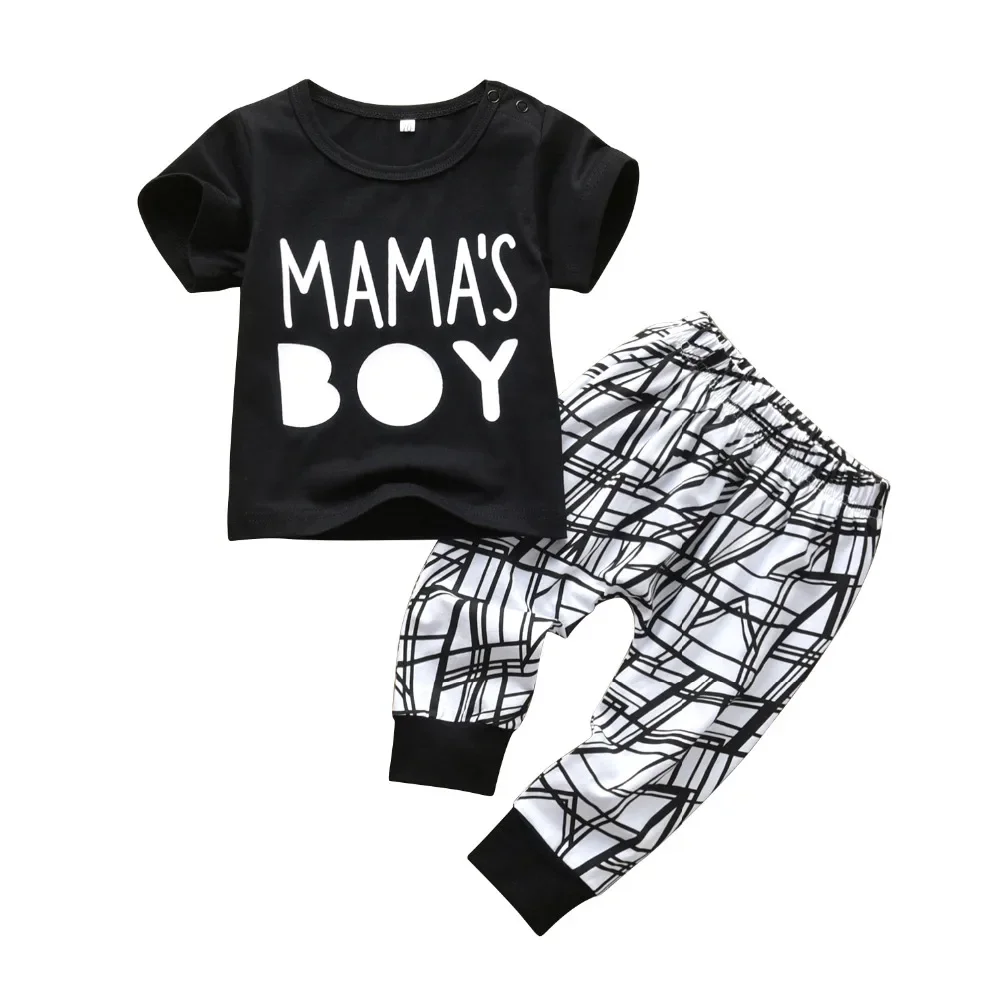 0-2Y Toddler Baby Boy Clothes Set Letters Printed Cotton Short Sleeve T-shirt Top with Long Pants Summer Newborn Outfits for Boy