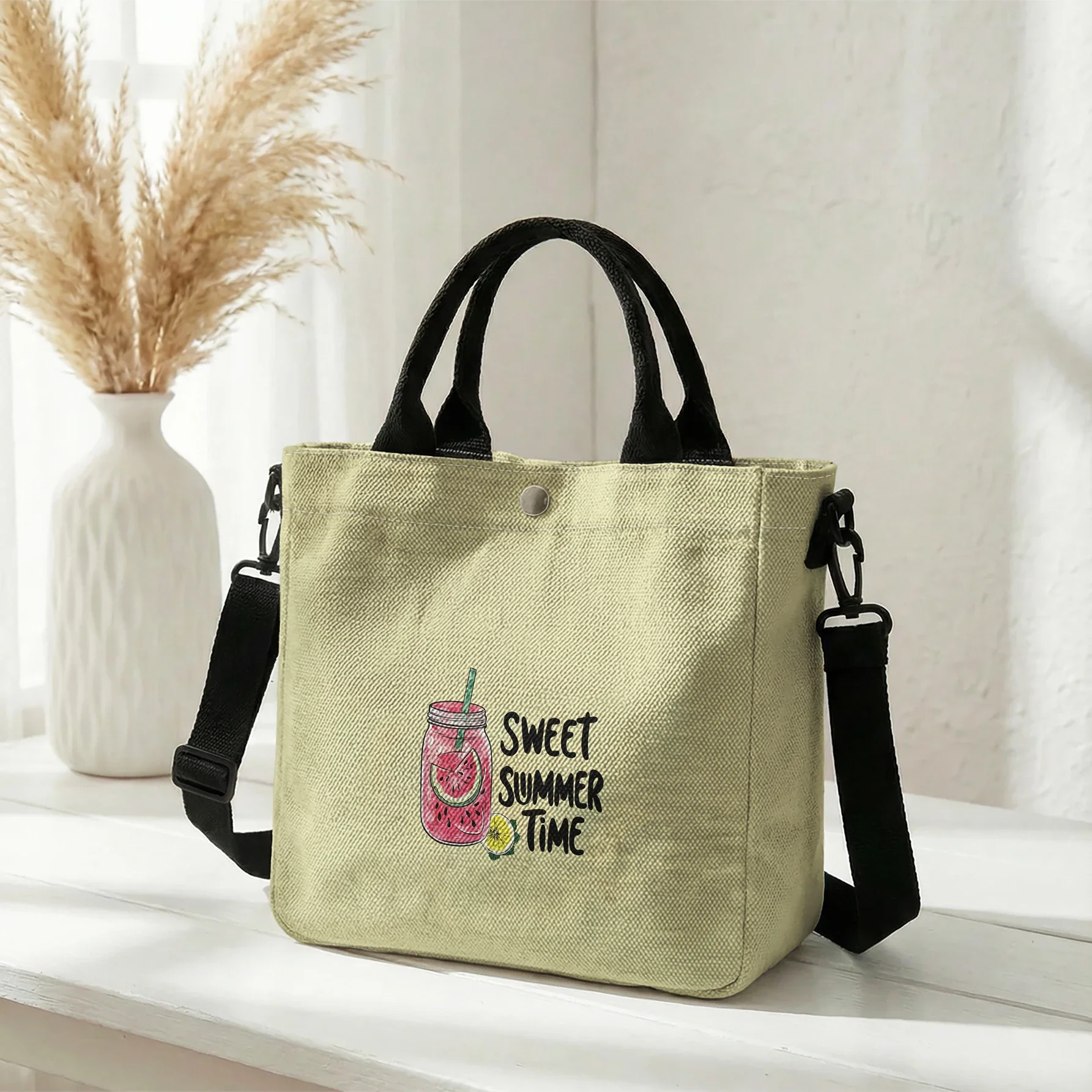 Sweet Summer Drink Graphic Print Tote Bag Large Capacity Shoulder Bag For Shopping Travel Daily Use