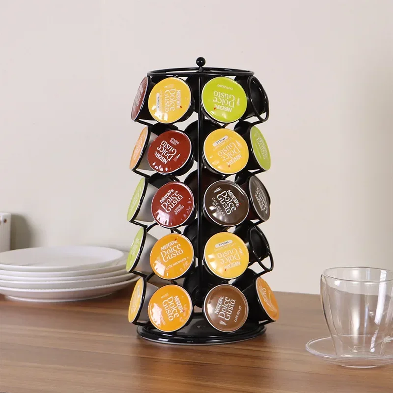 Rotatable Coffee Capsules Pod Dolce Gusto Coffee Holder 35 Cup Tower Stand Pod K Cup Stand Black Display Capsule Rack