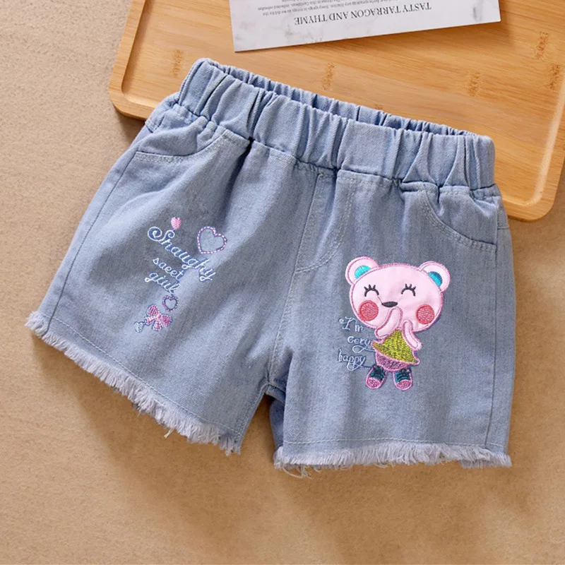 New Summer Kids Short Denim Shorts For Girls Fashion Girl Short Princess Jeans Children Pants Girls Shorts Flower Girls Clothing