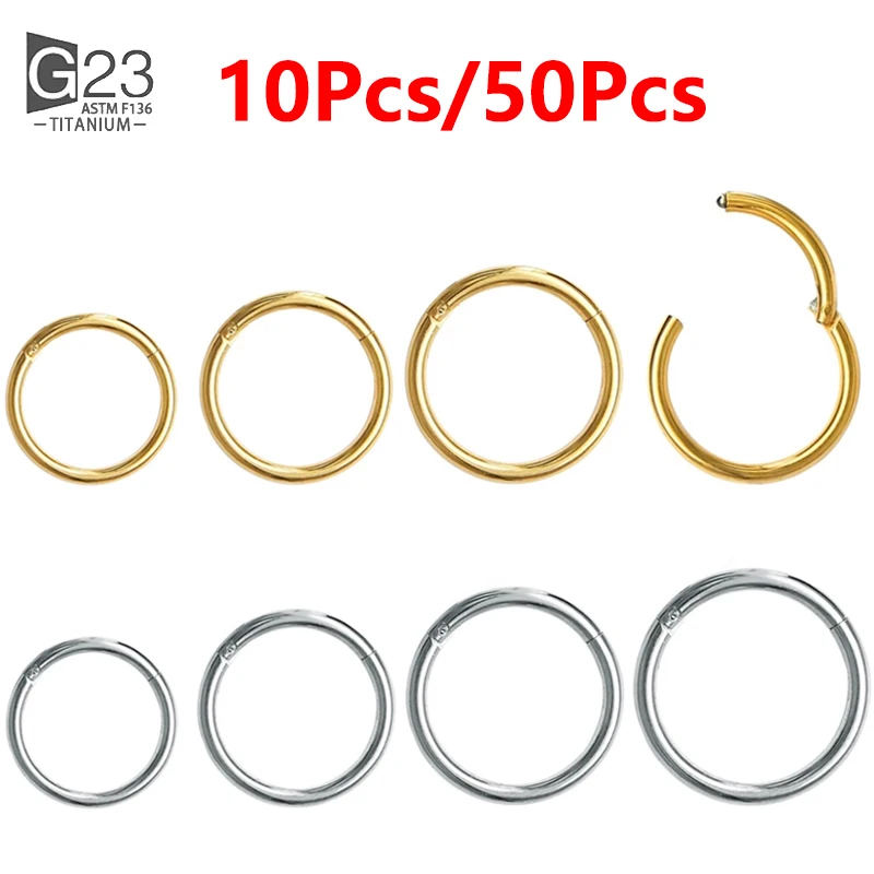 10pcs/50Pcs G23 Titanium Nose Piercing Hinged Segment Hoop Ring For Women Men Septum Clicker Ear Helix Earring Piercing Jewelry