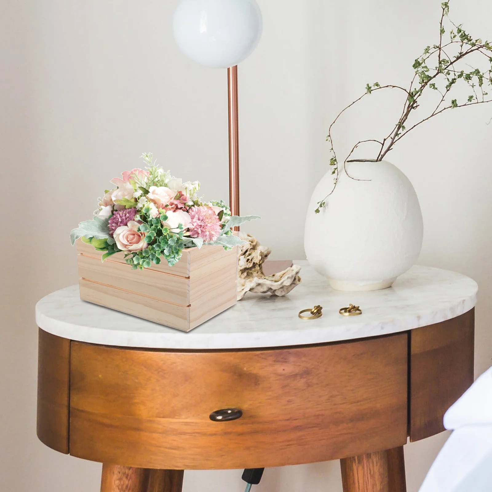 

16.5x10.5cm Wooden Storage Box Multifunctional Organizer Dried Flower Display Solid Wood Decorative Crate for Desk and Shelves