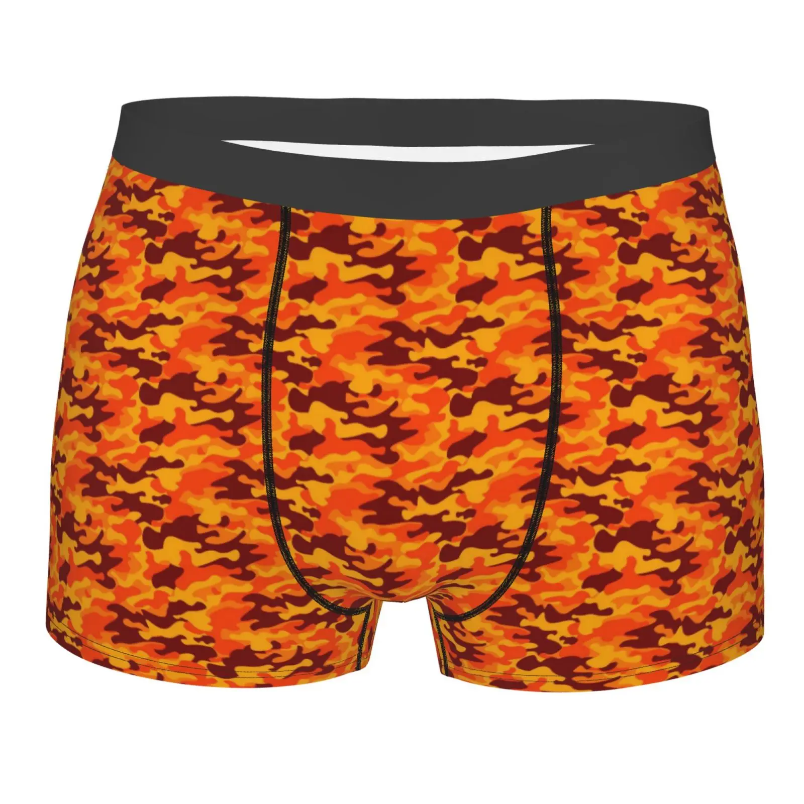 

Fashion Orange Camouflage Pattern Men Underwear Boxers Men Novelty Underpant Breathable Printed Male Underpants Man Boxer Briefs