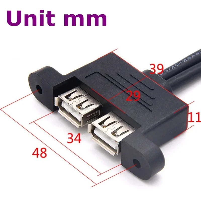 30CM 50CM PC Case Motherboard Built-in DuPont 9-pin to 2-port USB Type A Female Screw Lock Panel Installation Cable