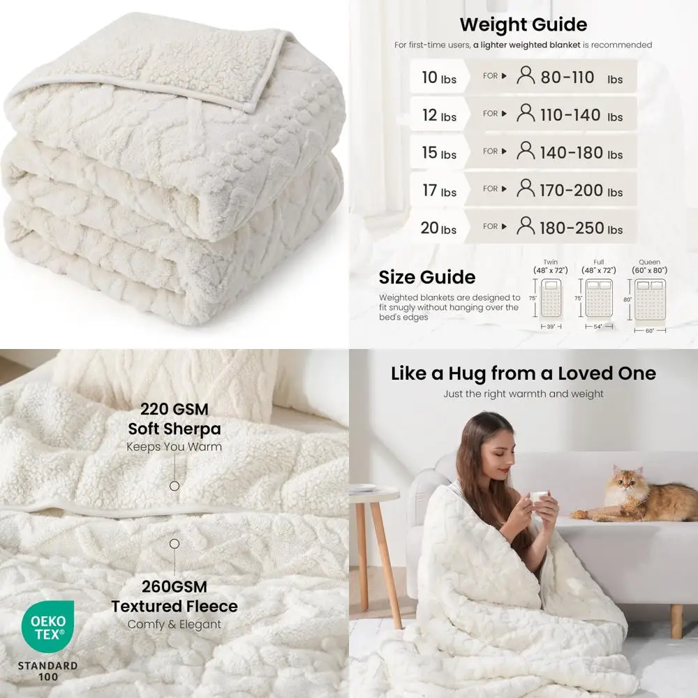 

Queen Size 15lbs Weighted Jacquard Sherpa Blanket for Comfort and Relaxation, Ultra Soft Dual-Sided Fabric