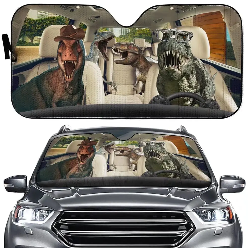 

Dinosaur Driving Auto Windshield Sun Shade Angry Family Car Sunshades Front Window Funny Shade Decor Truck Pickup SUV Visor Bloc