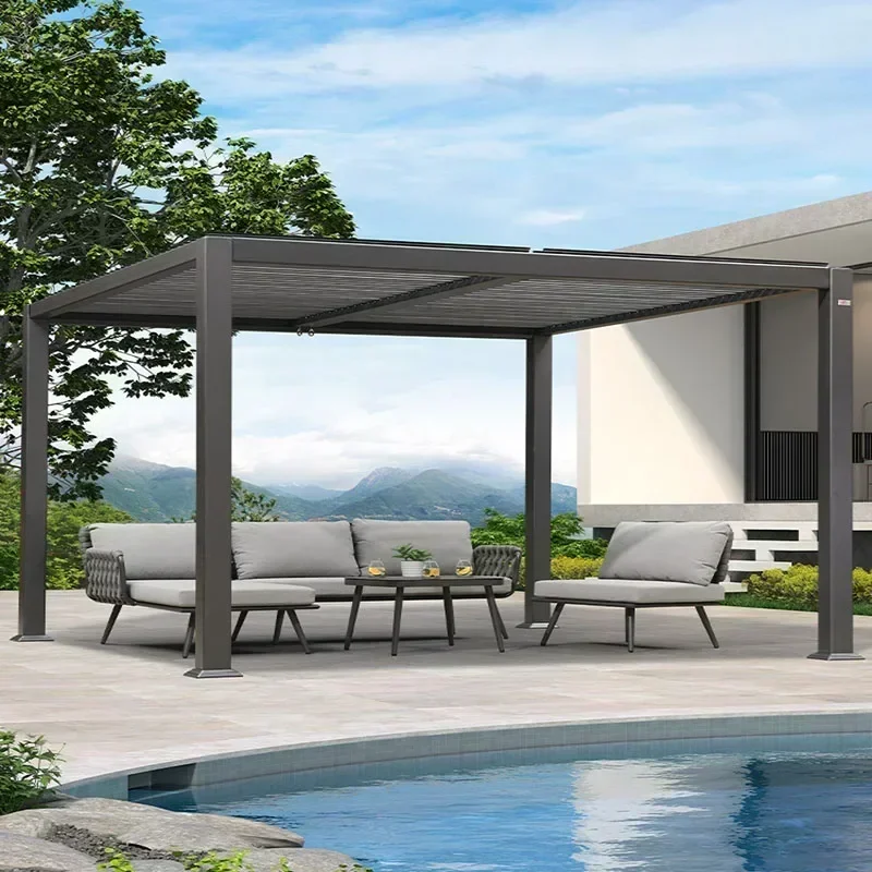 Outdoor gazebo, courtyard villa, aluminum alloy pavilion, modern shutter, simple Chinese garden, outdoor terrace, awning