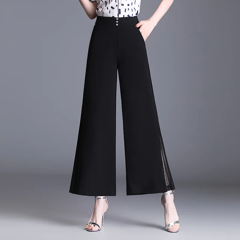 ZUZK New Fashion Slit Chiffon Pants Summer Comfortable Elastic High Waist Slim Chiffon Pants Chic Droop Wed Leg Pants