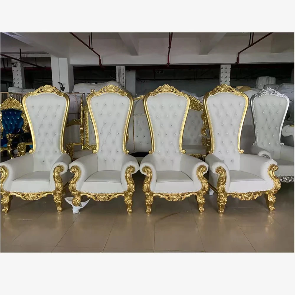 European Classic Wooden Bride Groom Chairs Outdoor Royal Queen King Throne Wedding Chair