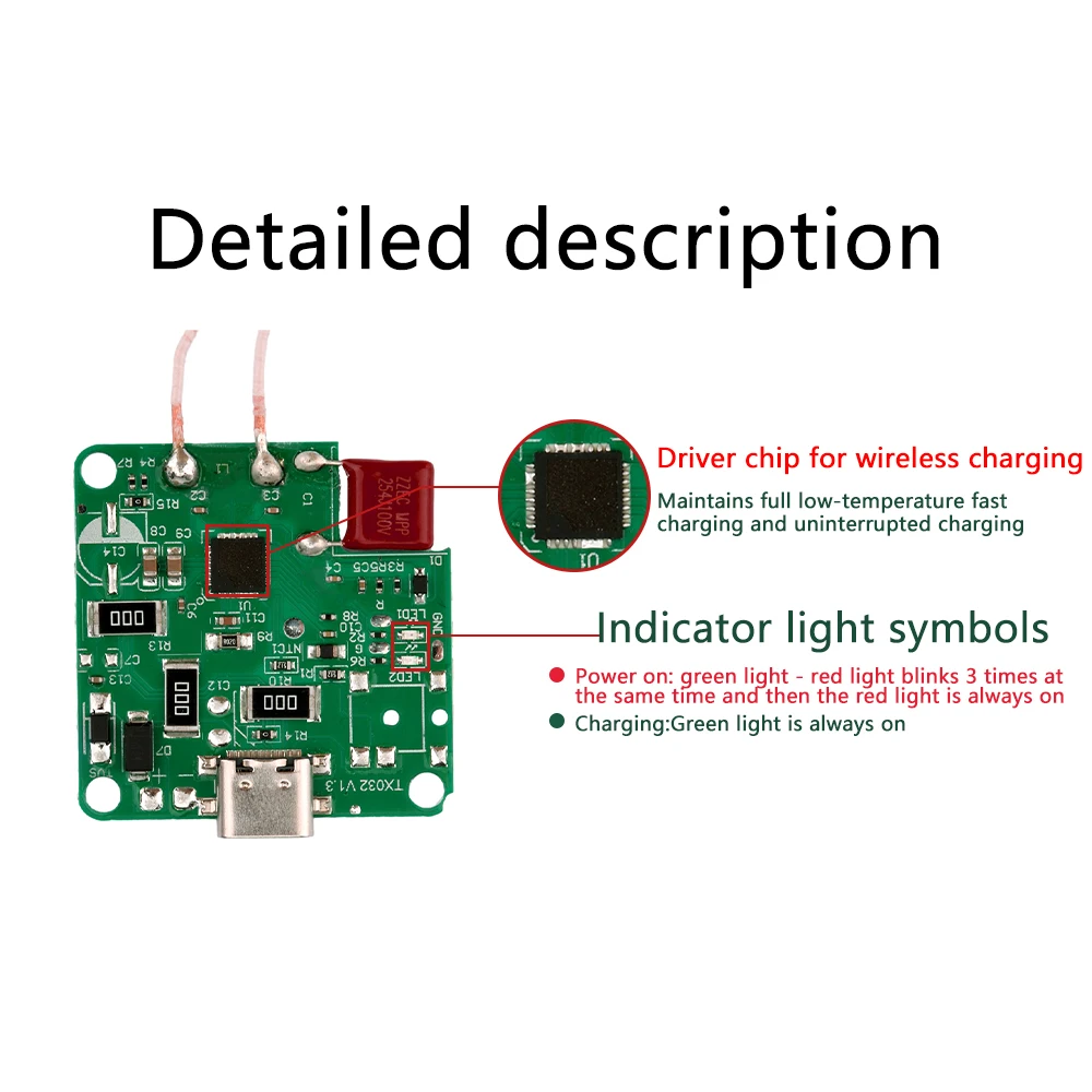 15W High Power 5V 9V 12V Type-C Wireless Charger Transmitter Module Circuit Board for QI Standard Fast Charging DIY