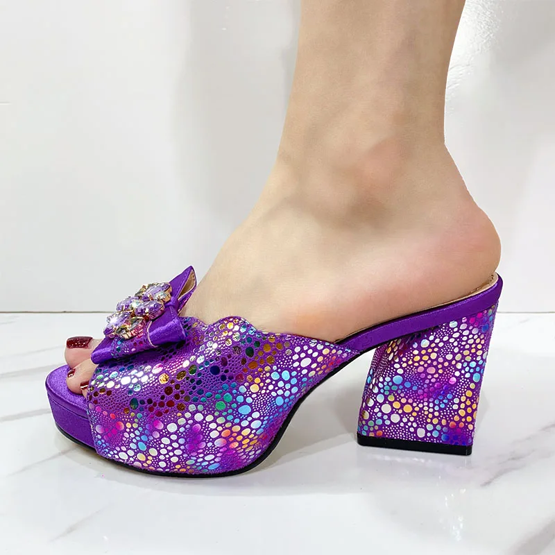 

2024 New Fashion Banquet Exquisite Party Top Luxury Round Toe Print Bowtie Bright Diamond Summer Women's Shoes With High Heels