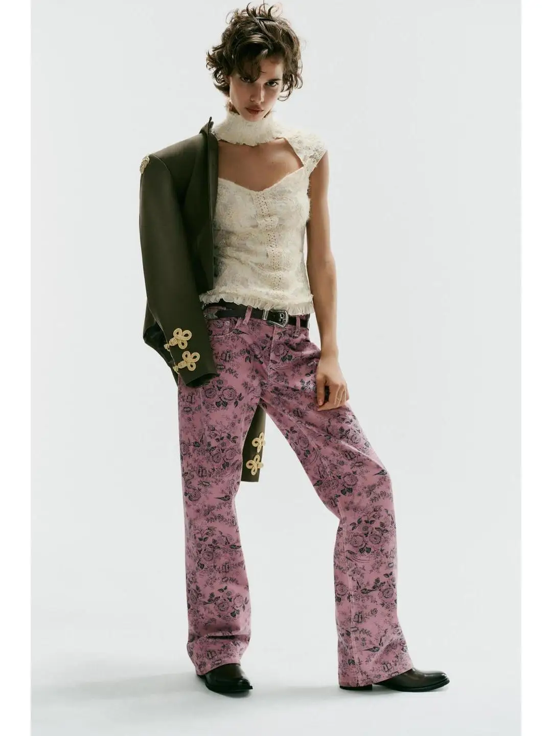 Romantic Style Tight Corset with Straight Hem Stand Collar Splice Details for Women Citywalk 3D Effect Polyester Fiber