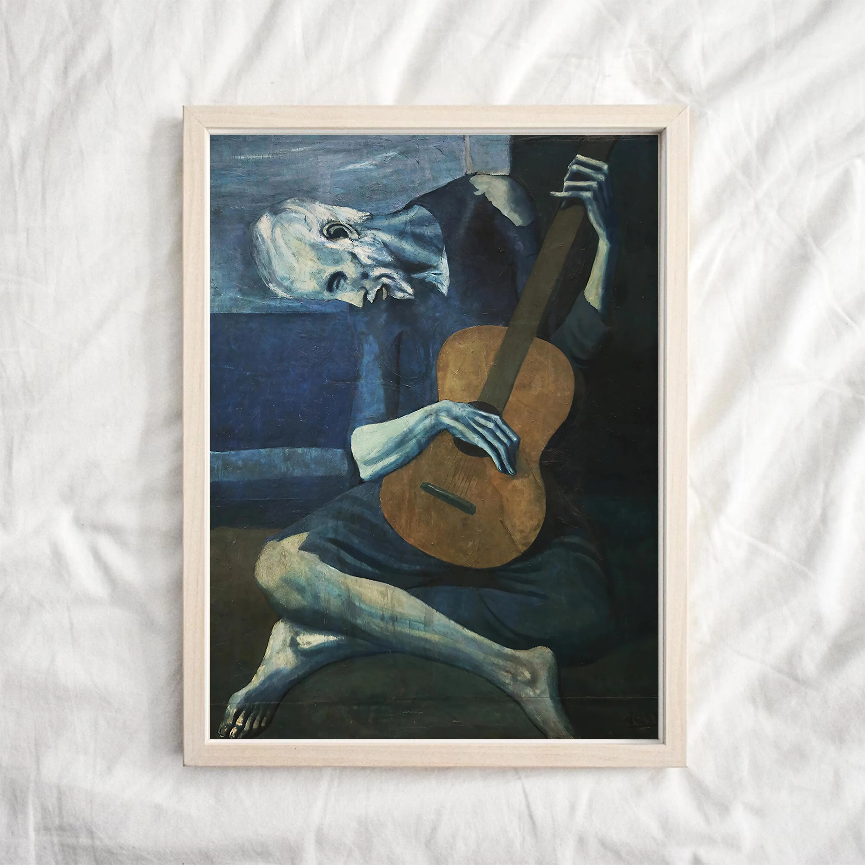 1Pc Old guitarist oil painting gold classic poster, abstract art, bedroom wall decoration, the best gift for music enthusiasts