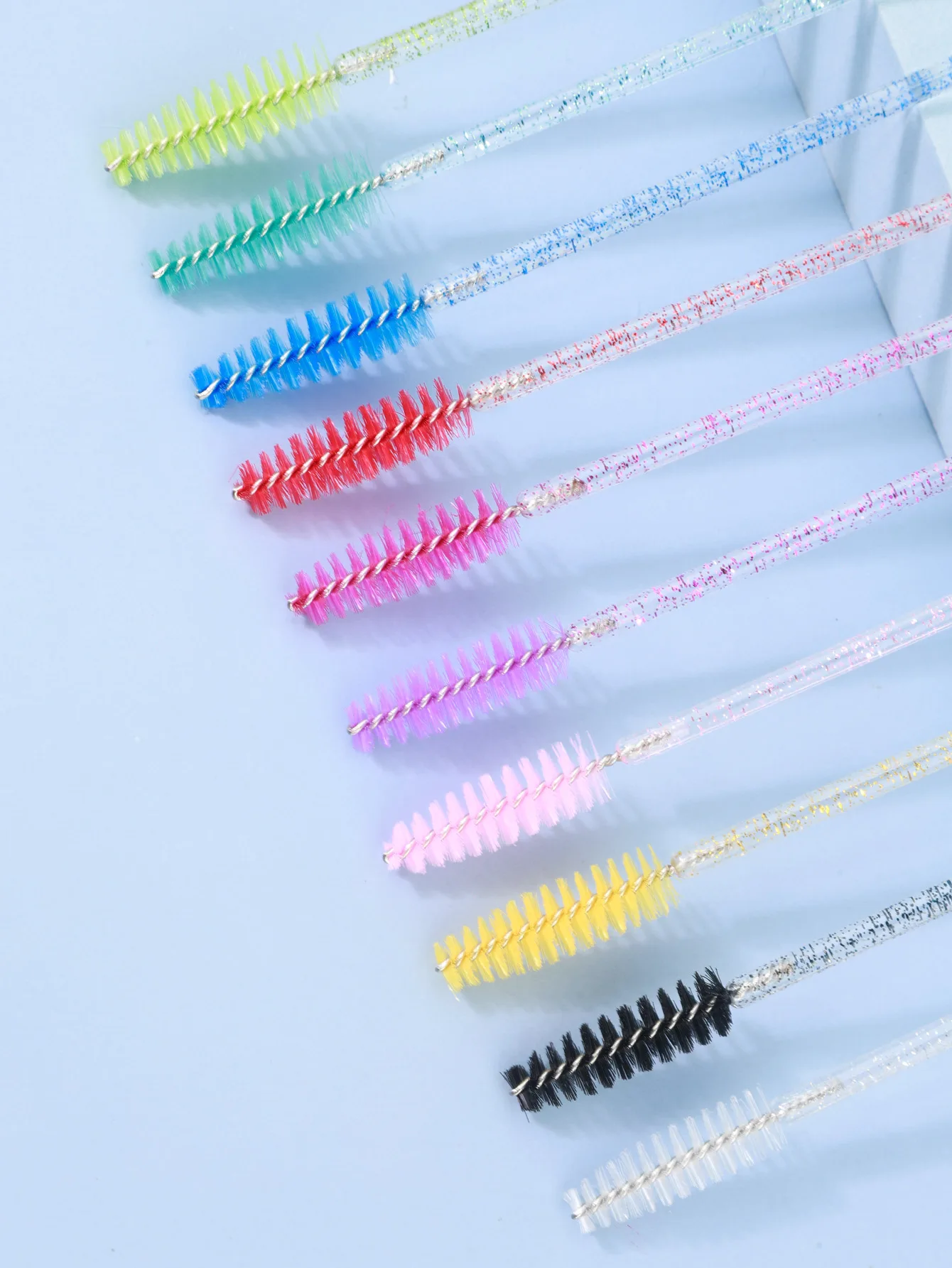 5/10 Stück tragbare Make-up-Mascara-Pinsel mit Bohrschlauch-Installation, Einweg-Mascara-Pinsel mit Kristallstab, Augenbrauen-Curling-Kamm