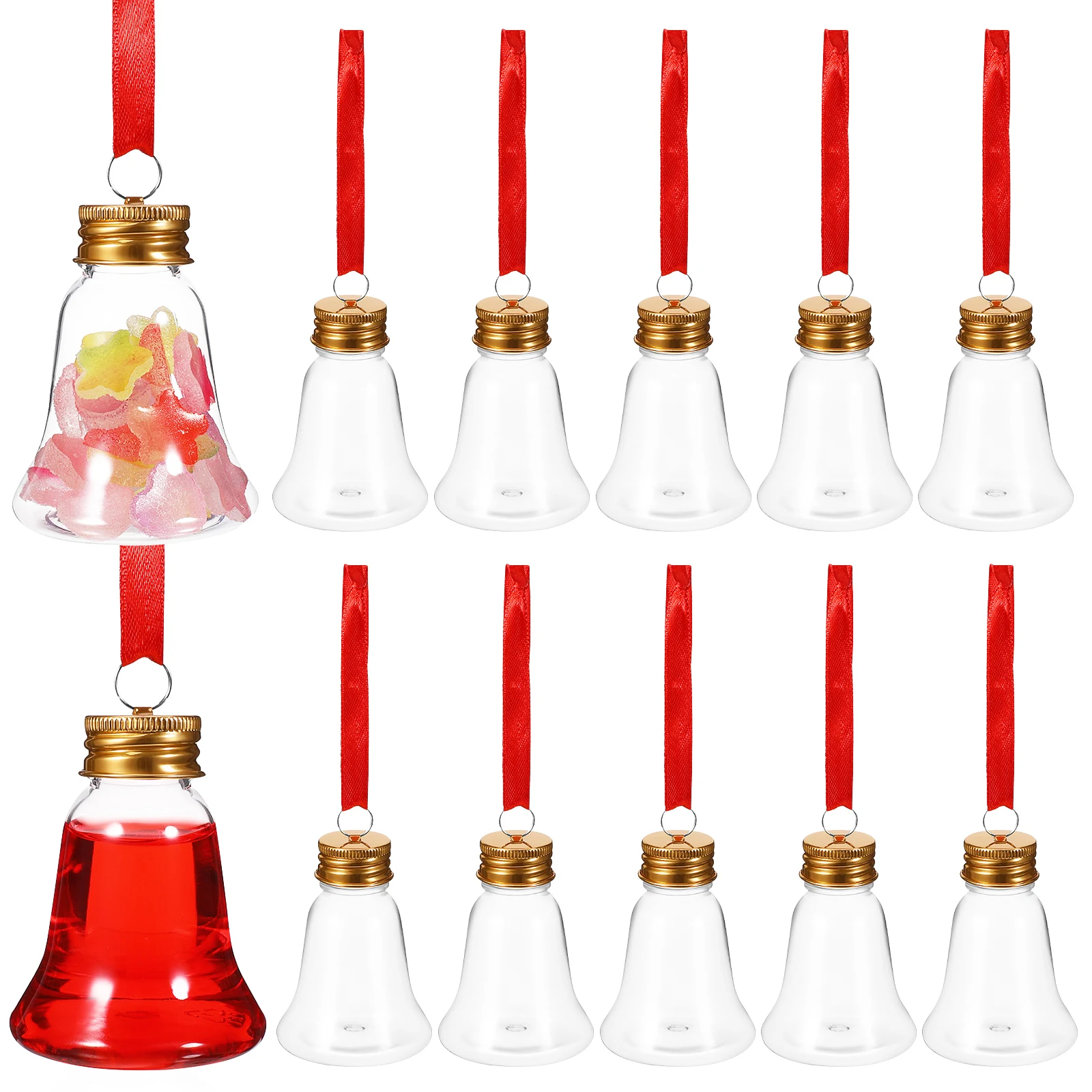 

2Pcs Christmas Booze Balls Fillable Candy Jars Xmas Tree Ornaments Clear Plastic Ornaments For Home Party Decor Bell Shapes