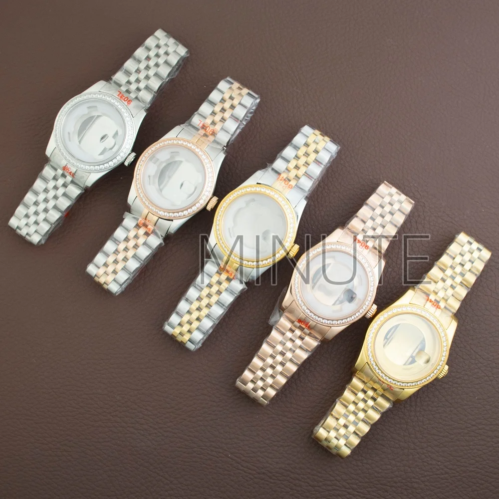 

Luxury 33mm Silver NH05 Watch Case 24.5mm Dial Hands Stainless Steel Bracelet Diamond Waterproof For Datejust NH05/NH06 Movement