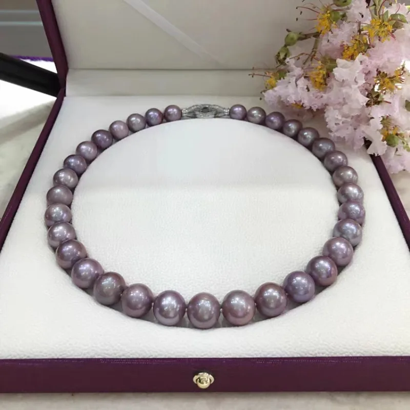 

Ожерелье из натурального фиолетового лавандового жемчуга Южного моря 17 дюймов 11-14 мм с круглым жемчугом