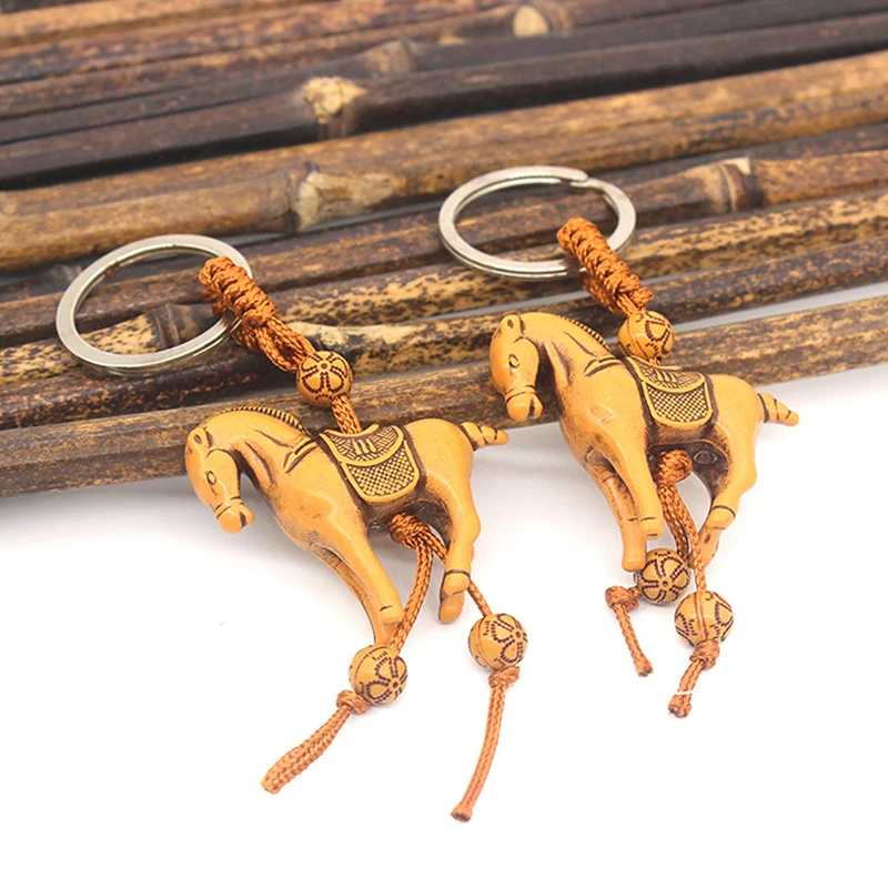 Elephant Animal Key Chain Pendant Keychain Peach Wood Turtle Horse Carving Riches Lucky Women Bags Pom Pom Charm Home Key Rings